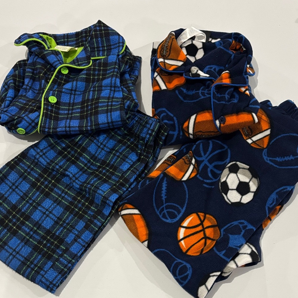 Size 6/7 boys and Sports Themed Pajama Set and Flannel Pj set